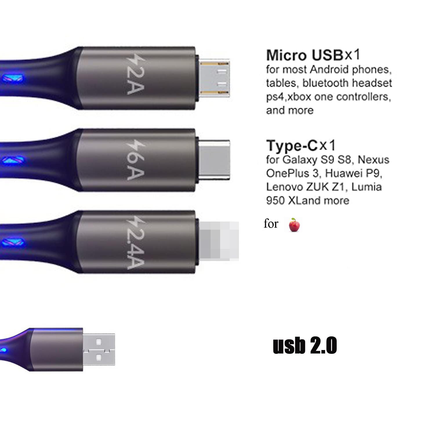 66W RGB Fast Charging Cable LED USB Charging Cable for Fast Charging