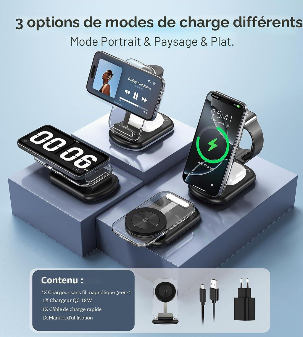 Station de Charge 3-en-1 - Chargez tout avec style!