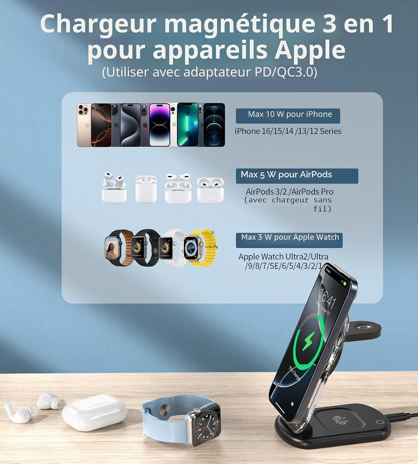 Station de Charge 3-en-1 - Chargez tout avec style!