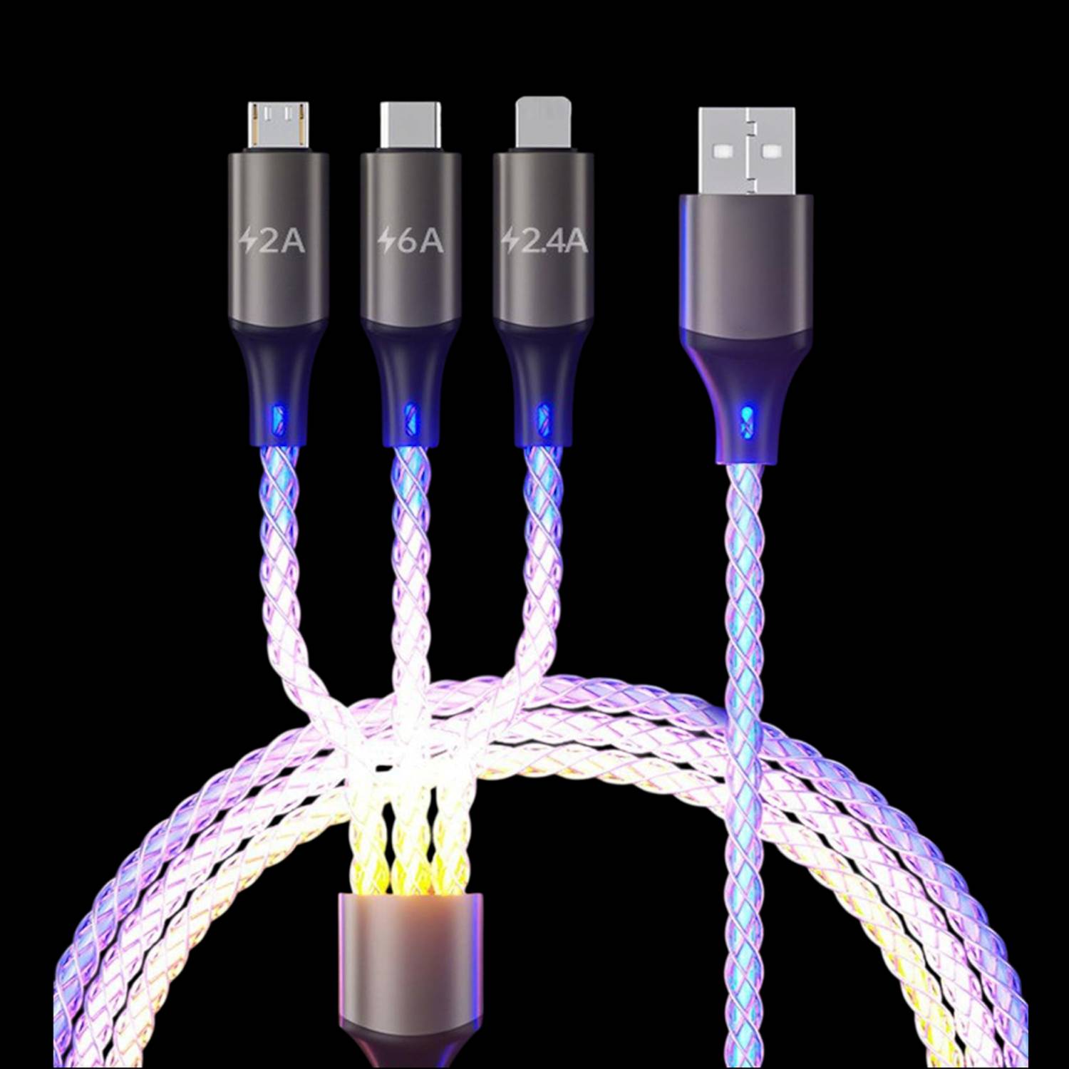 66W RGB Fast Charging Cable LED USB Charging Cable for Fast Charging
